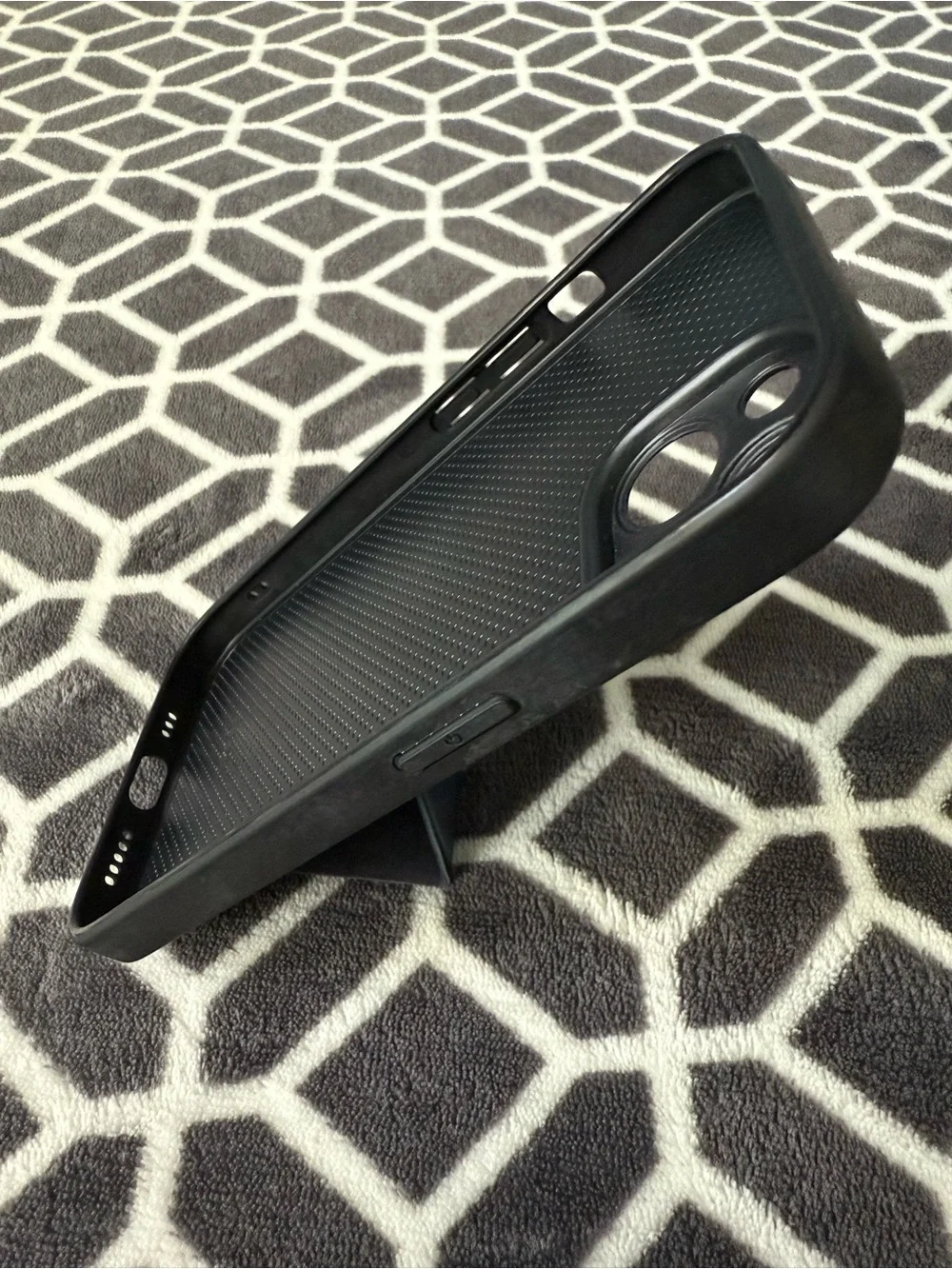 Universal Leather-Style Navy Phone Case with Kickstand for iPhone 15